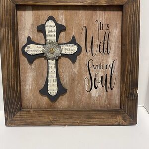 Inspirational Black and Brown Cross Wall Art - It Is Well with My Soul